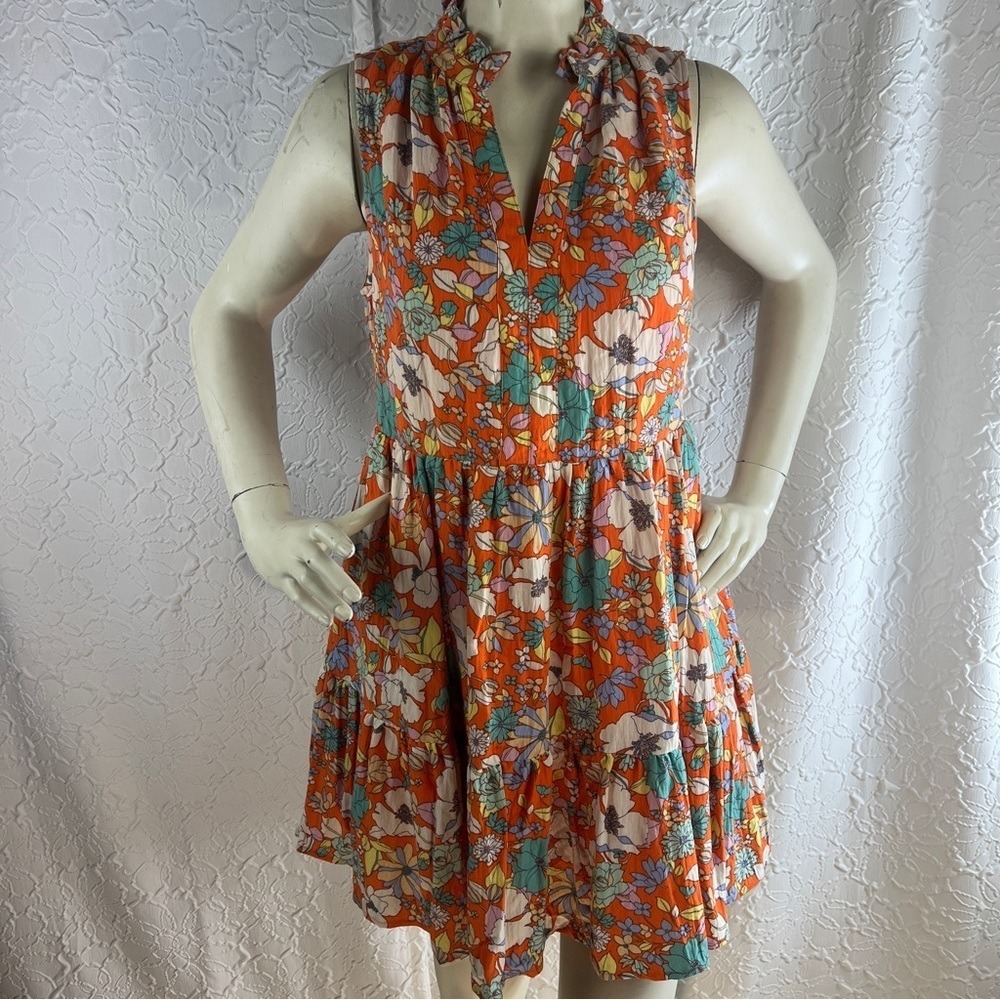Karlie Floral Tiered Sleeveless V-Neck Ruffle Mini Dress‎ Orange  Medium - Picture 4 of 11
